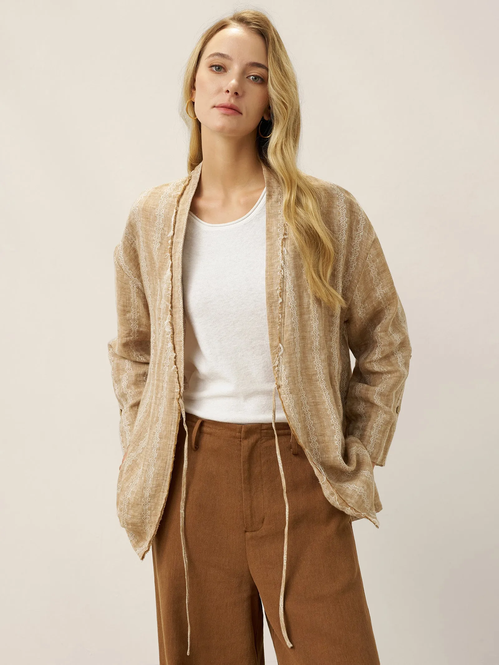 100% Linen Striped Wrap Jacket GENESIS sold by Lintico product image thumbnail 4