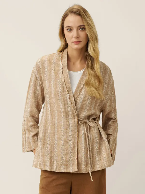 100% Linen Striped Wrap Jacket GENESIS sold by Lintico