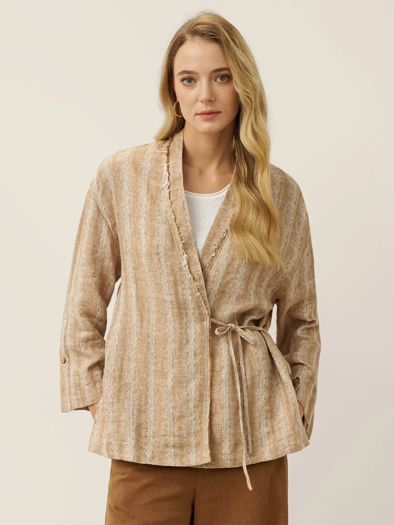 100% Linen Striped Wrap Jacket GENESIS sold by Lintico