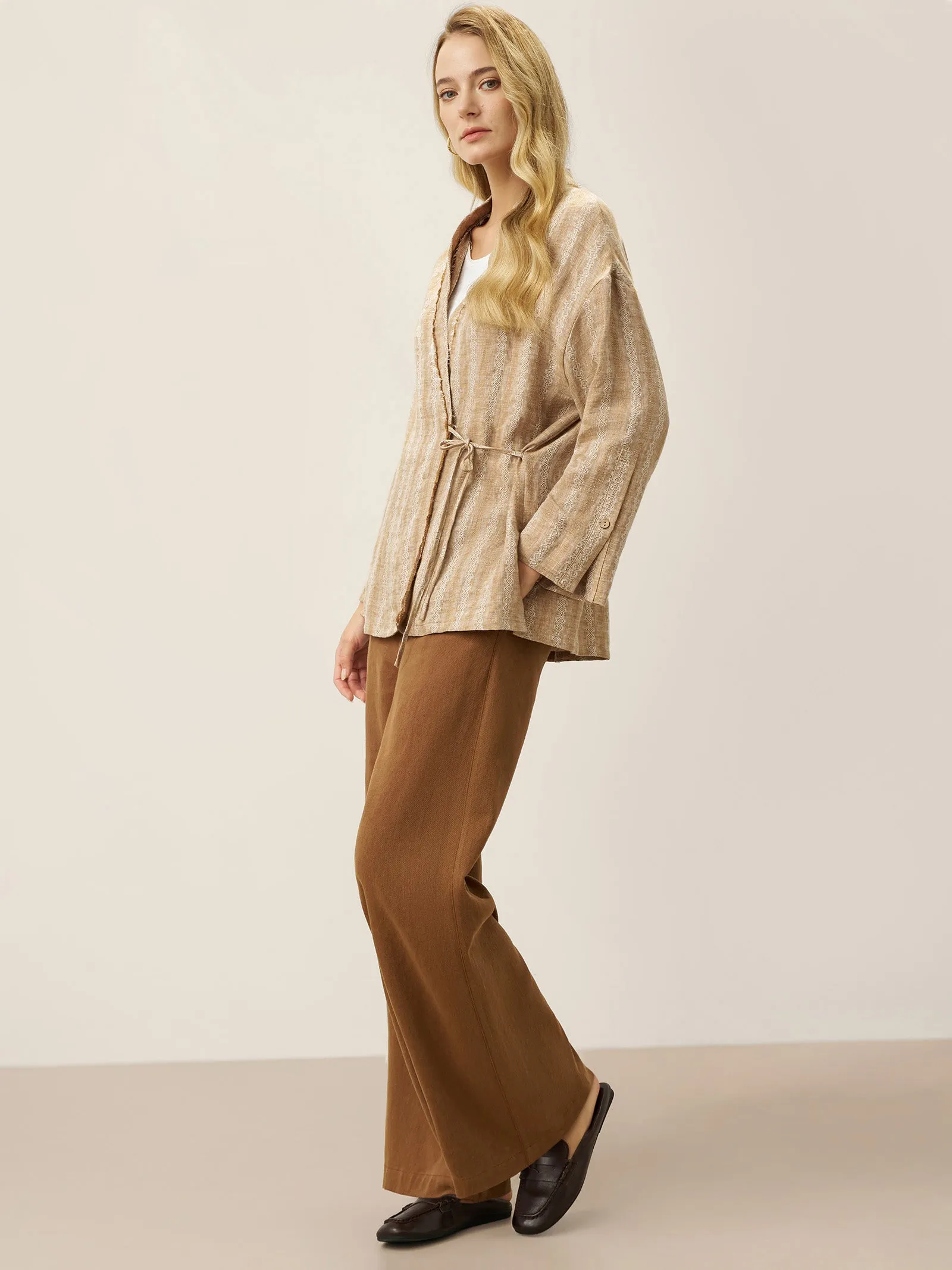 100% Linen Striped Wrap Jacket GENESIS sold by Lintico product image thumbnail 5