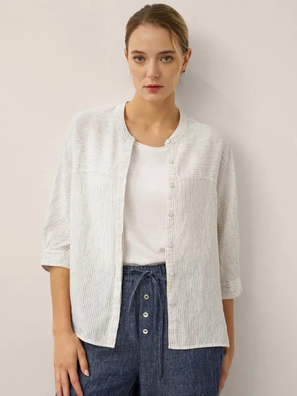 100% Linen Striped Three-Quarter Sleeve Shirt SKYLAR sold by Lintico