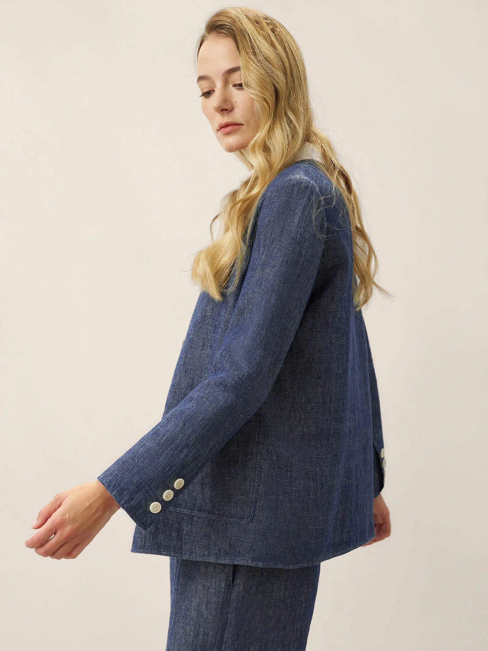 Tencel Linen Reversible Denim Texture V Neck Jacket ELLIE sold by Lintico product image thumbnail 4