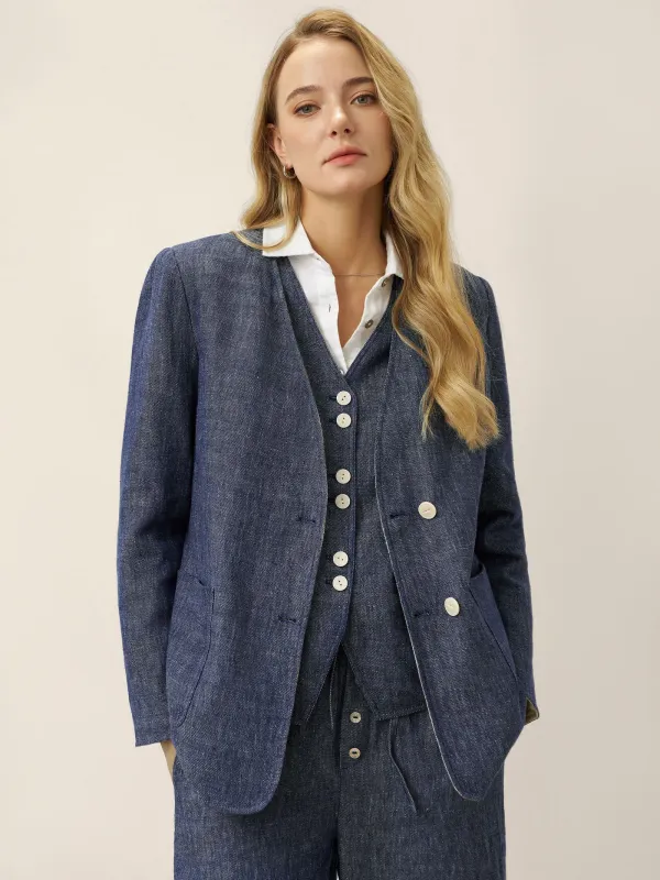 Tencel Linen Reversible Denim Texture V Neck Jacket ELLIE made by Lintico