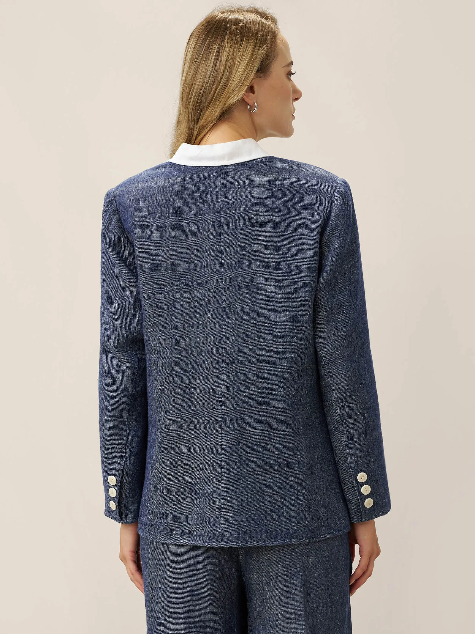 Tencel Linen Reversible Denim Texture V Neck Jacket ELLIE sold by Lintico product image thumbnail 5