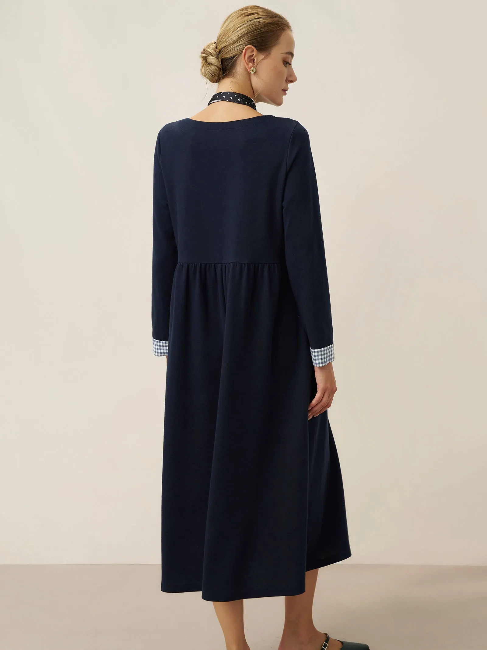 Organic Cotton Patchwork Cuff Crew Neck Casual Maxi Dress SCARLETT sold by Lintico product image thumbnail 3