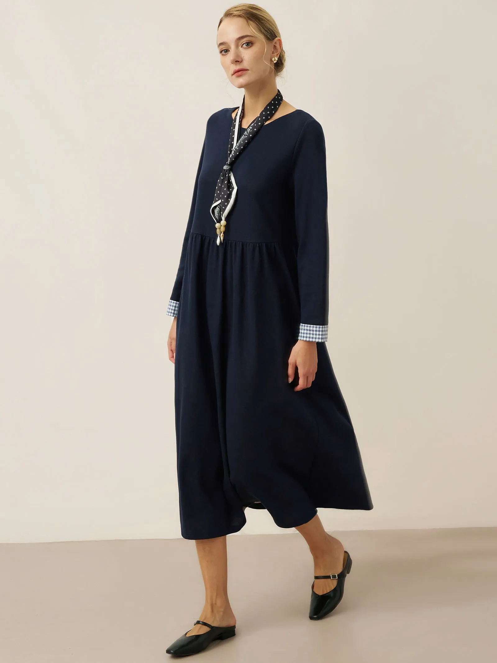 Organic Cotton Patchwork Cuff Crew Neck Casual Maxi Dress SCARLETT sold by Lintico product image thumbnail 2