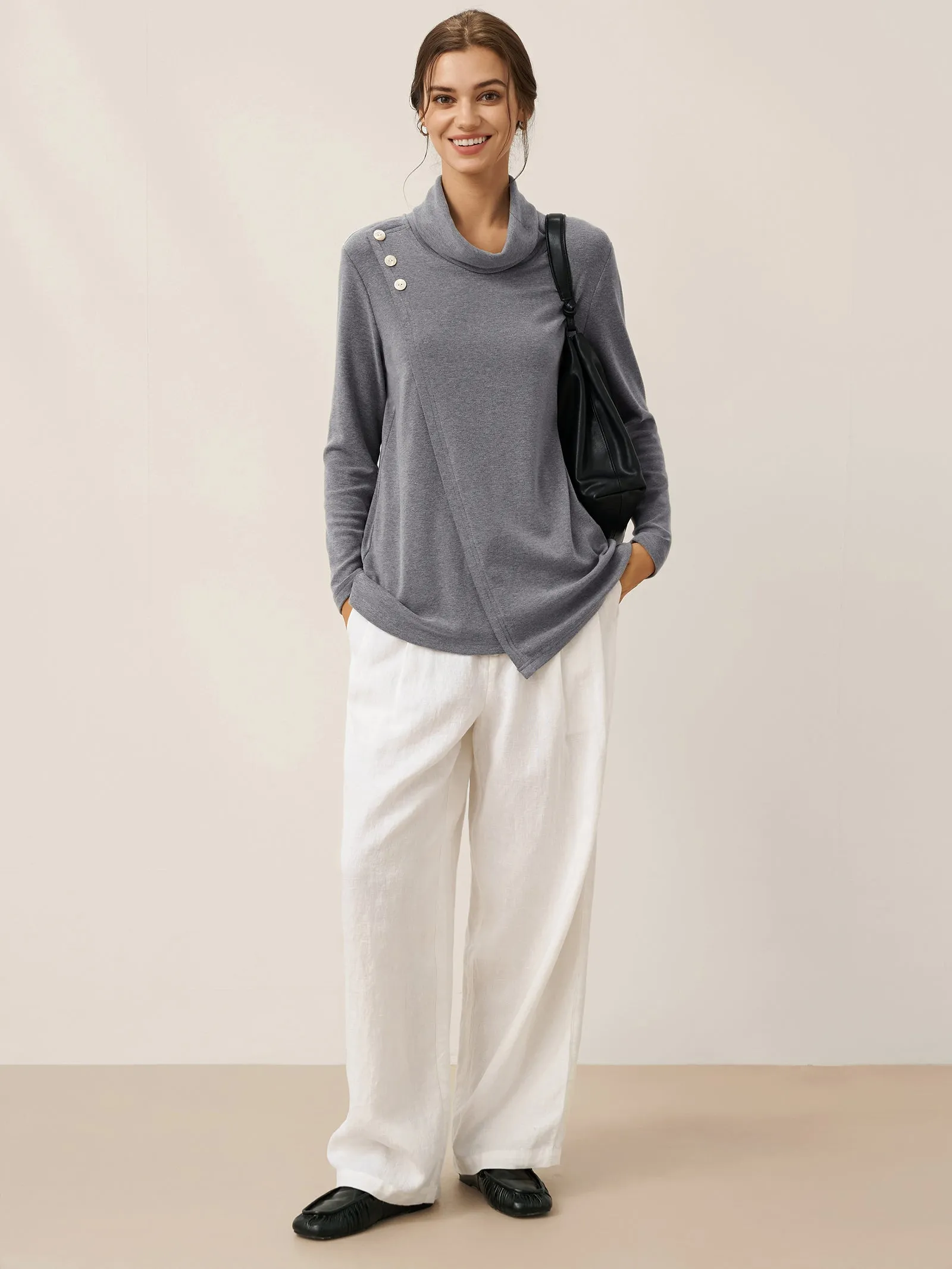 Lenzing Modal® Mock Neck Buttoned Stretch Top ZARIA sold by Lintico product image thumbnail 5