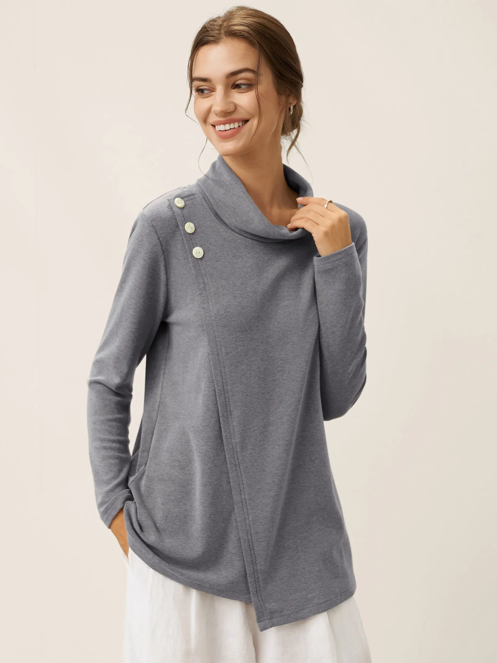 Lenzing Modal® Mock Neck Buttoned Stretch Top ZARIA sold by Lintico product image thumbnail 2