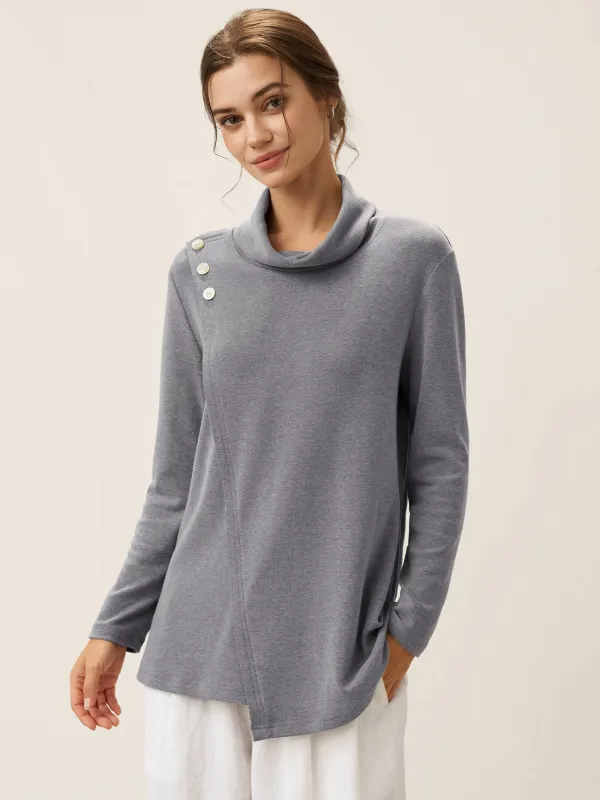 Lenzing Modal® Mock Neck Buttoned Stretch Top ZARIA sold by Lintico