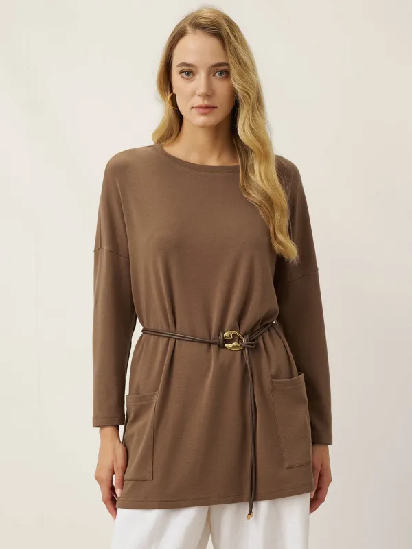 Lenzing Tencel Modal® Long Drop Shoulder Stretch Pullover Top with Patch Pockets sold by Lintico