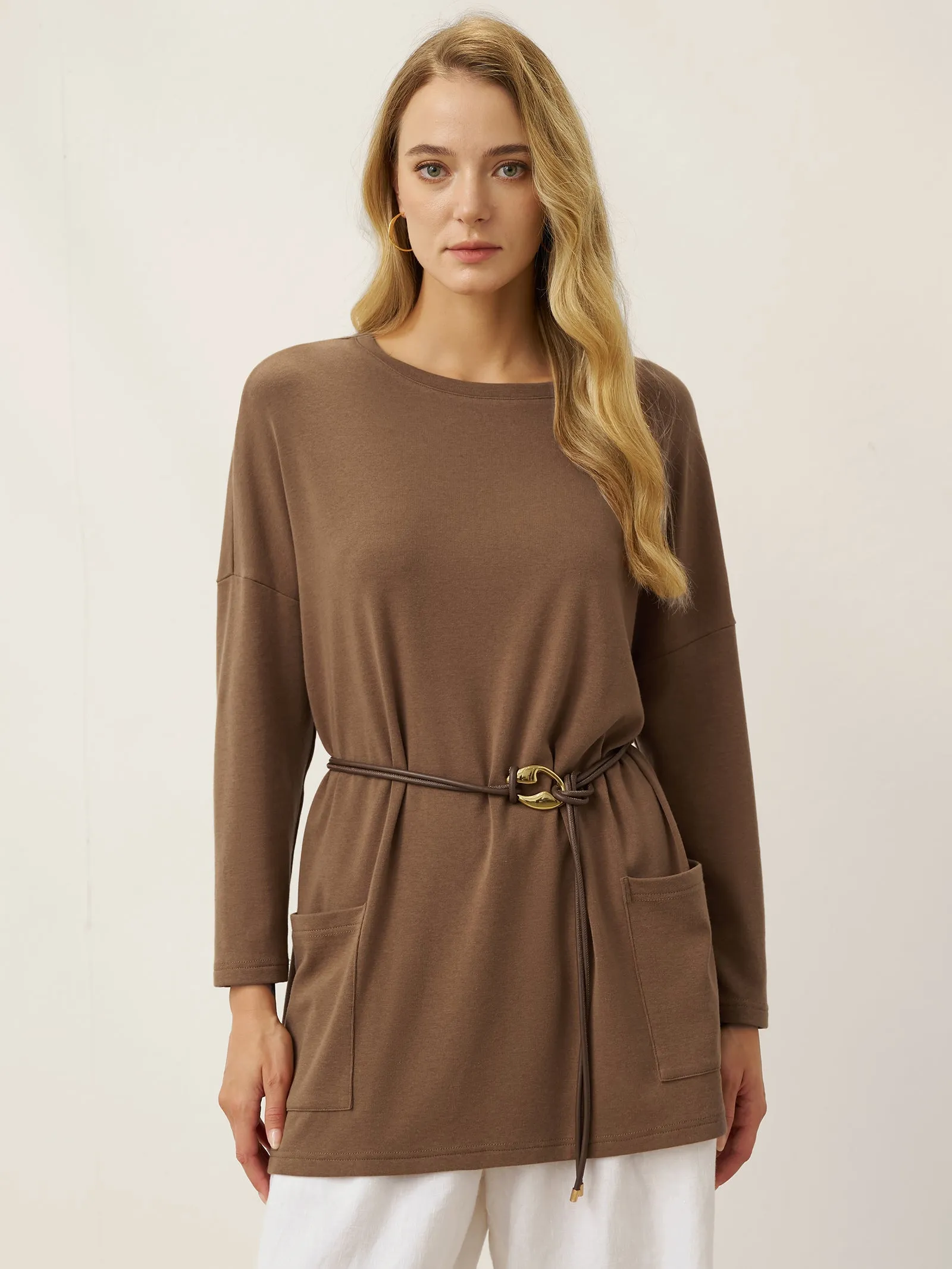 Lenzing Tencel Modal® Long Drop Shoulder Stretch Pullover Top with Patch Pockets sold by Lintico