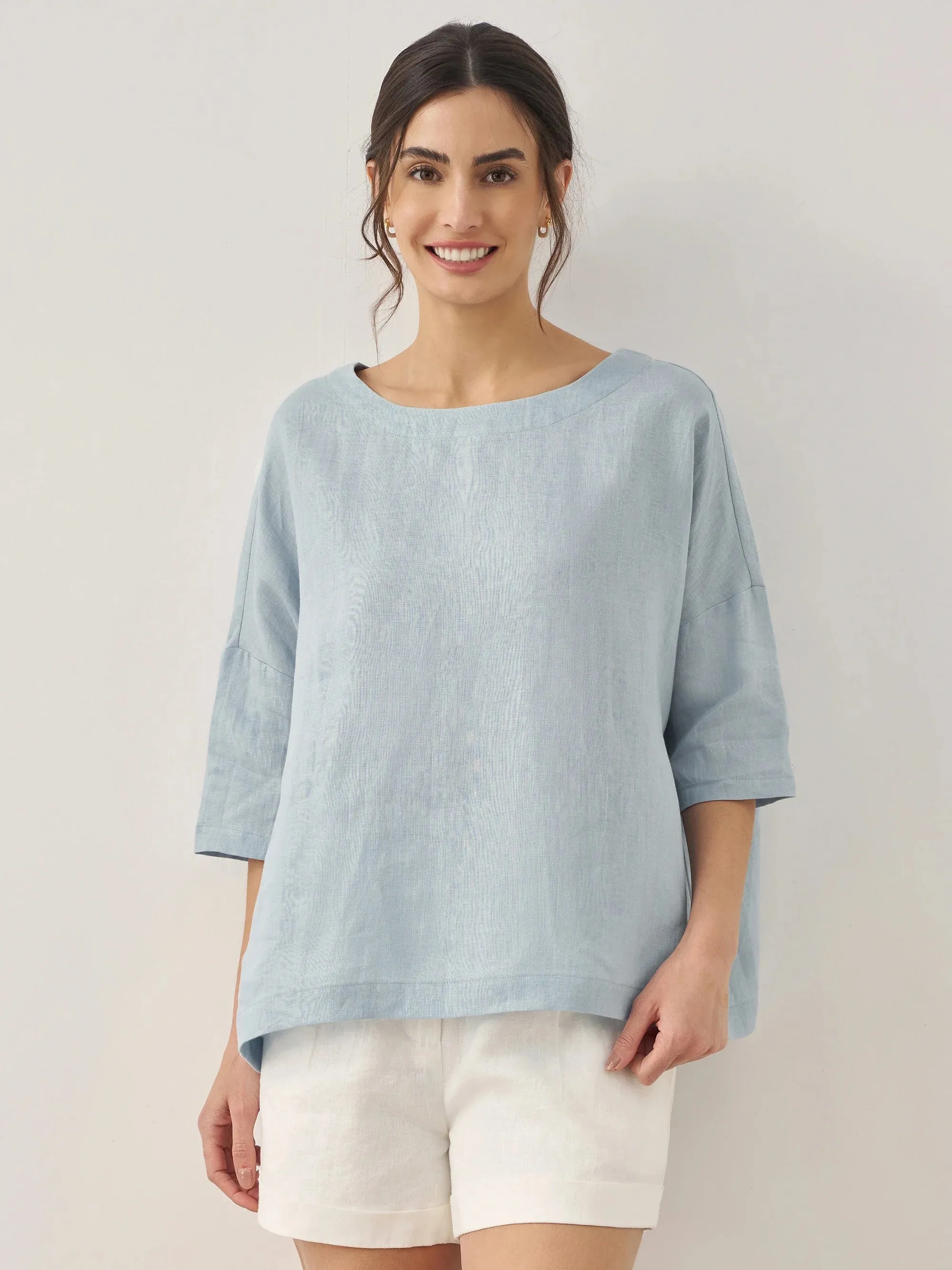 100% Linen Boatneck 3/4 Length Sleeve Top AURORA sold by Lintico product image thumbnail 4