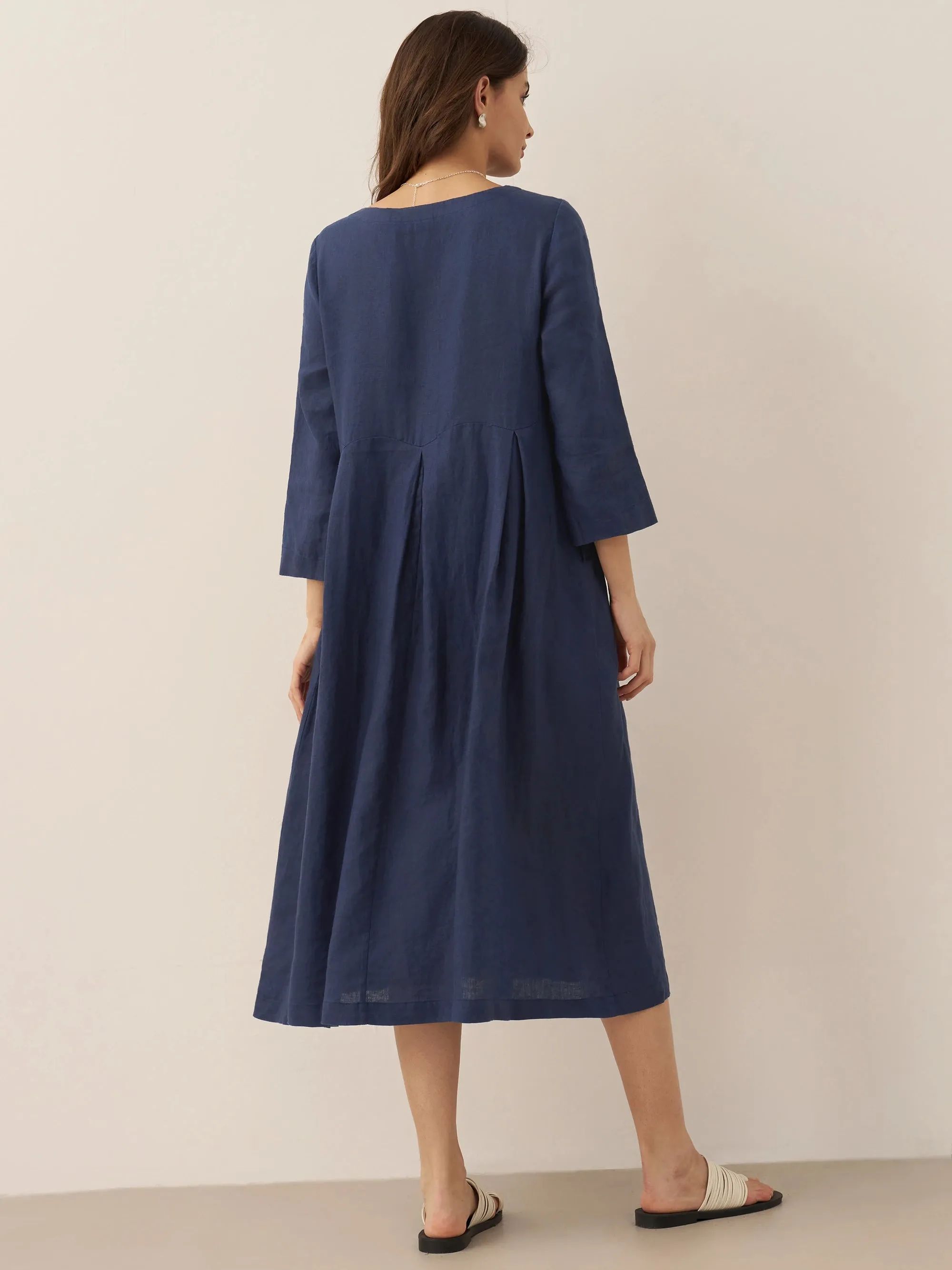 100% Linen Bateau Neck Pleated Maxi Dress sold by Lintico product image thumbnail 5