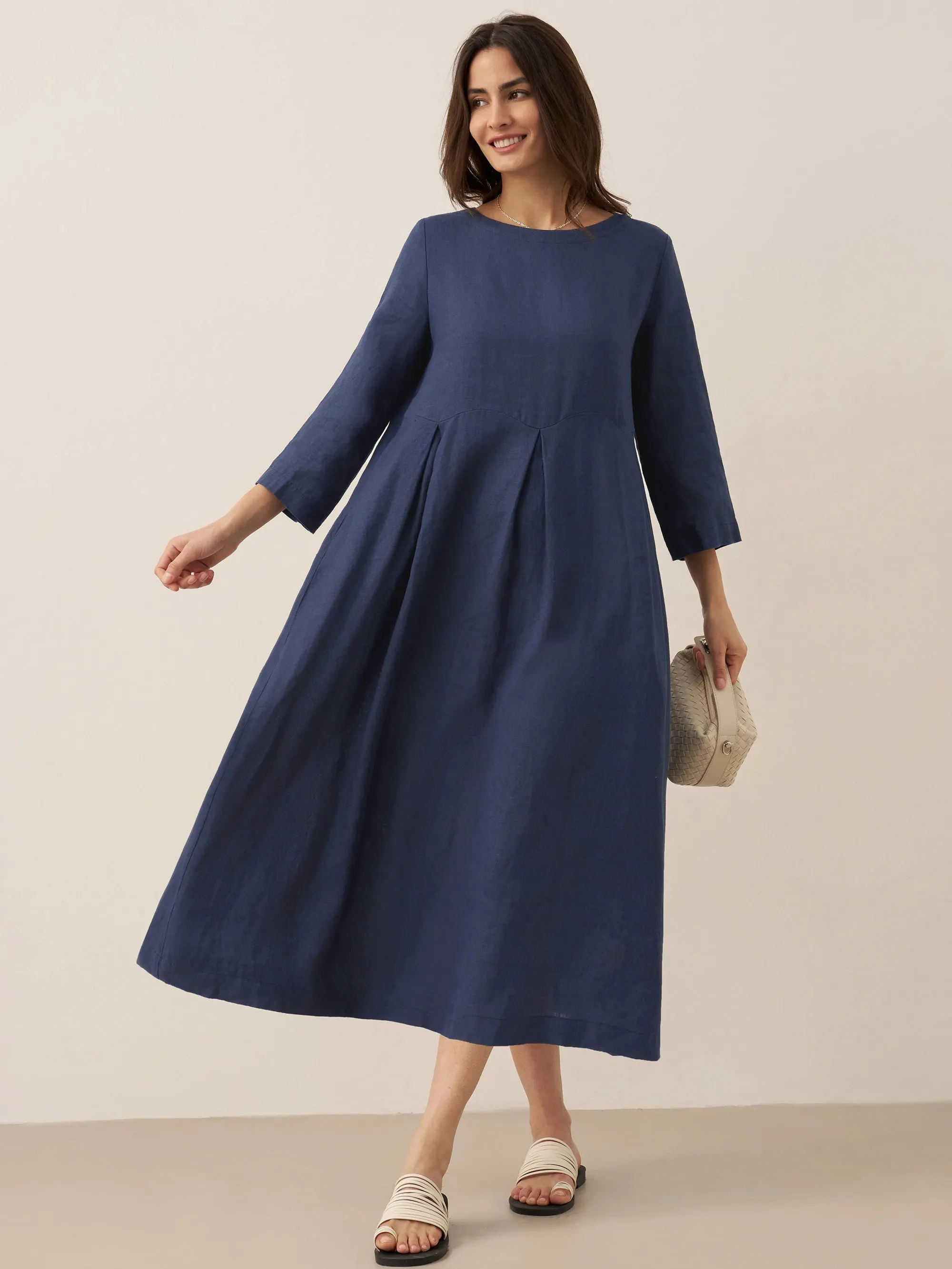 100% Linen Bateau Neck Pleated Maxi Dress sold by Lintico product image thumbnail 3