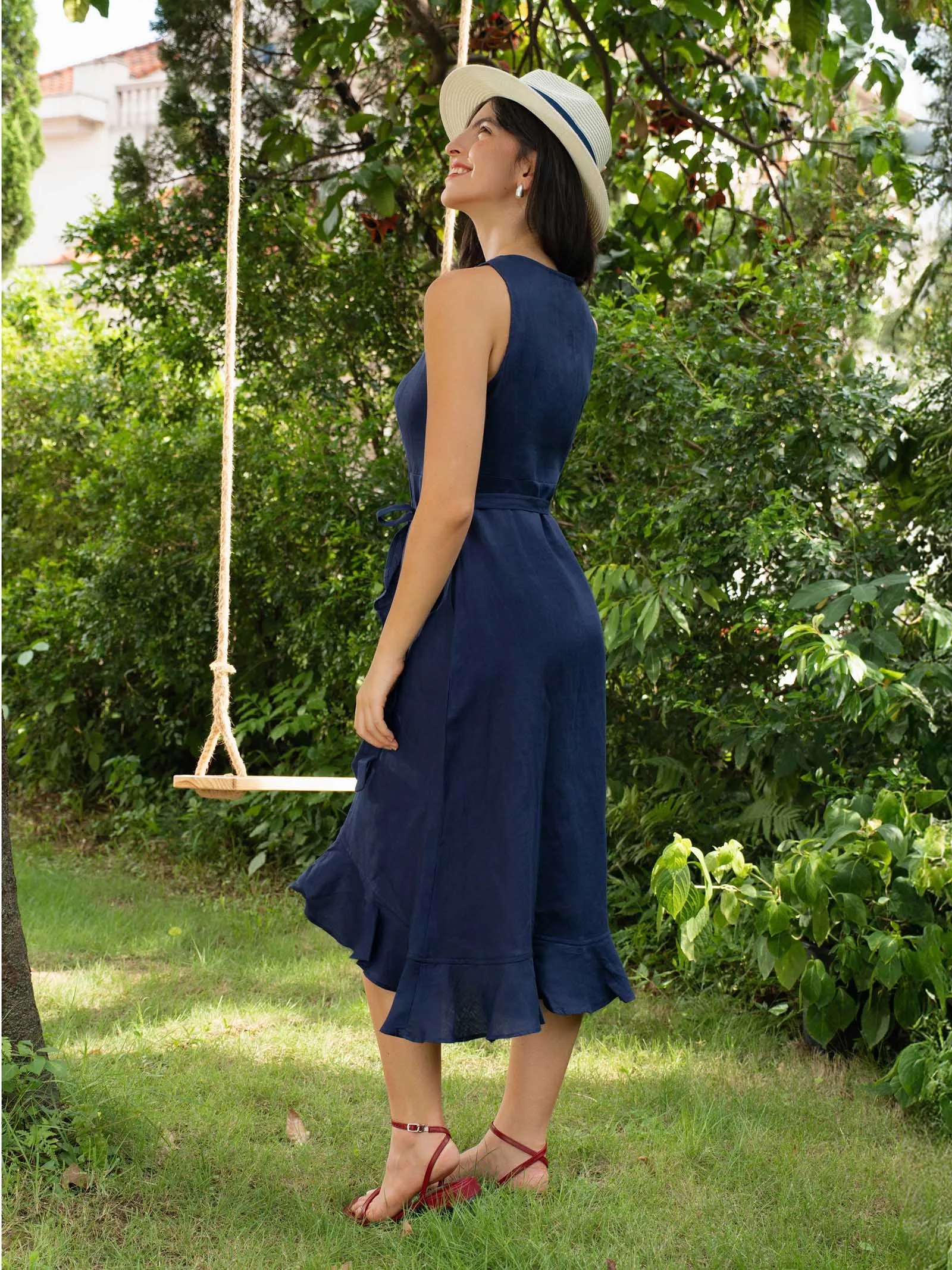 100% Linen V-Neck One-Piece Ruffle Hem Maxi Dress MAYA sold by Lintico product image thumbnail 3