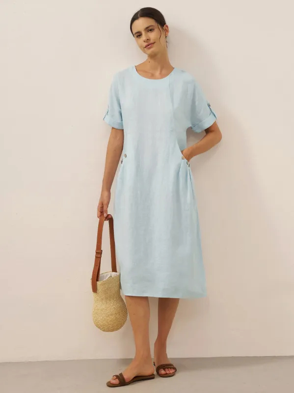 100% Linen Vintage A-Line Button Detail Maxi Dress AMIN made by Lintico
