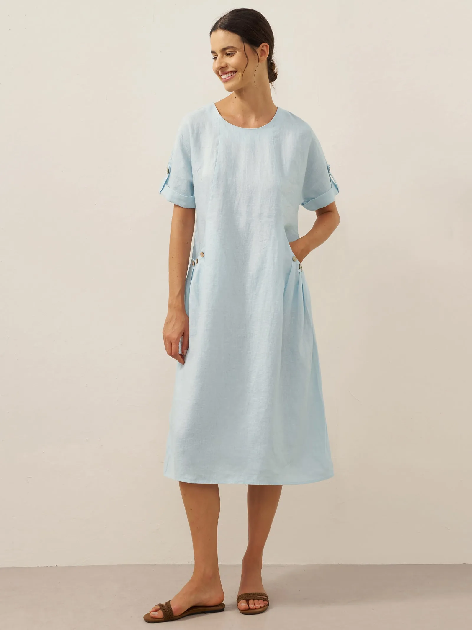 100% Linen Vintage A-Line Button Detail Midi Dress AMIN sold by Lintico product image thumbnail 3