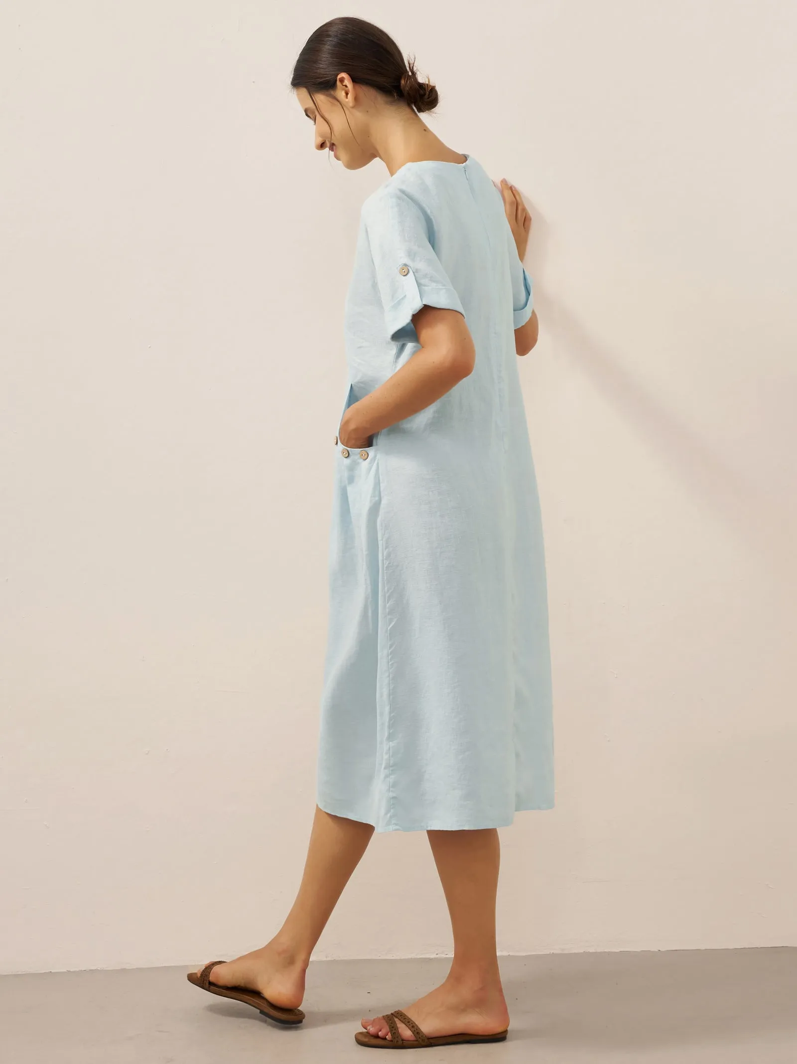 100% Linen Vintage A-Line Button Detail Midi Dress AMIN sold by Lintico product image thumbnail 2