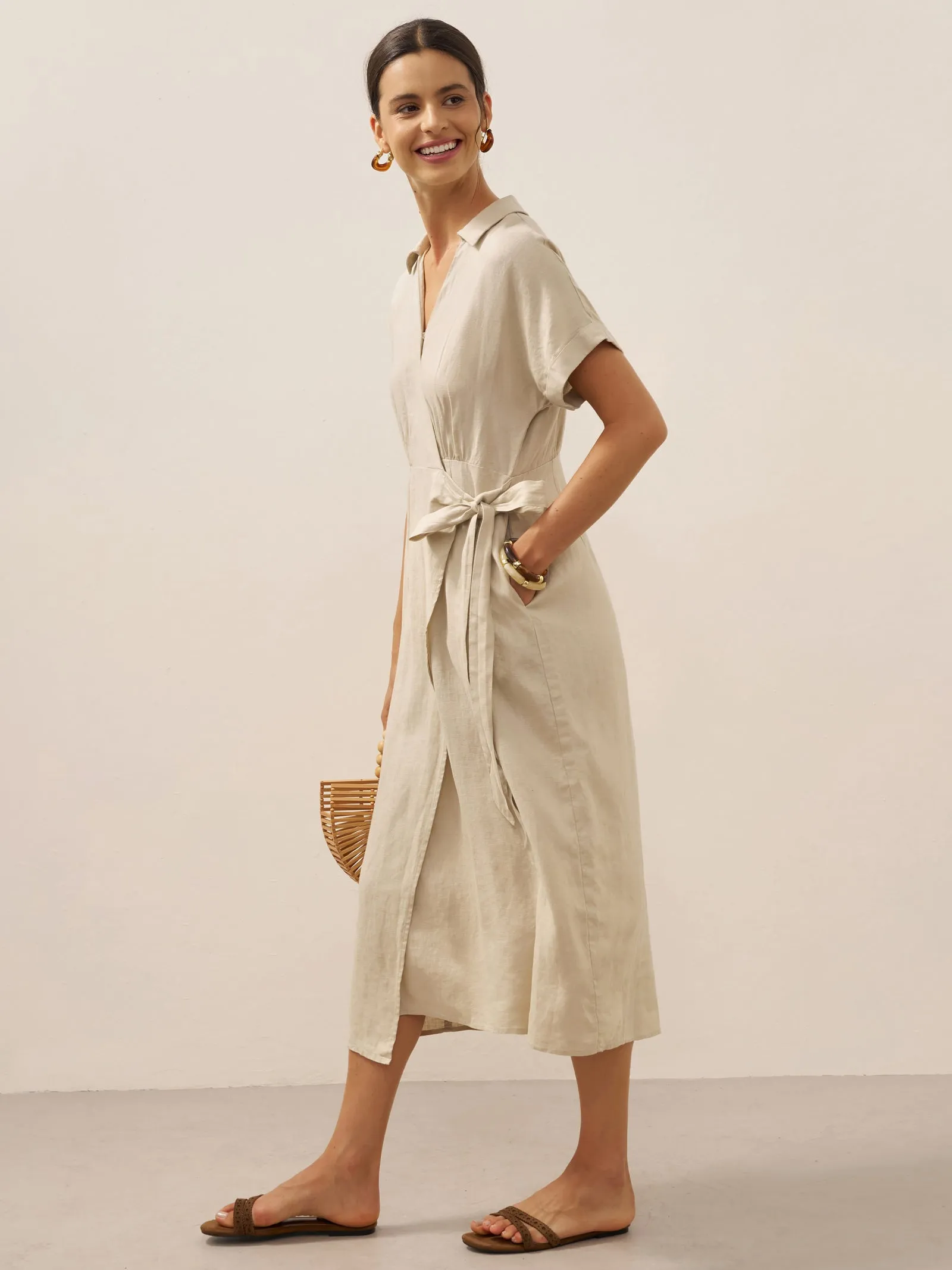 100% Linen One-Piece Belted Maxi Dress CORA sold by Lintico