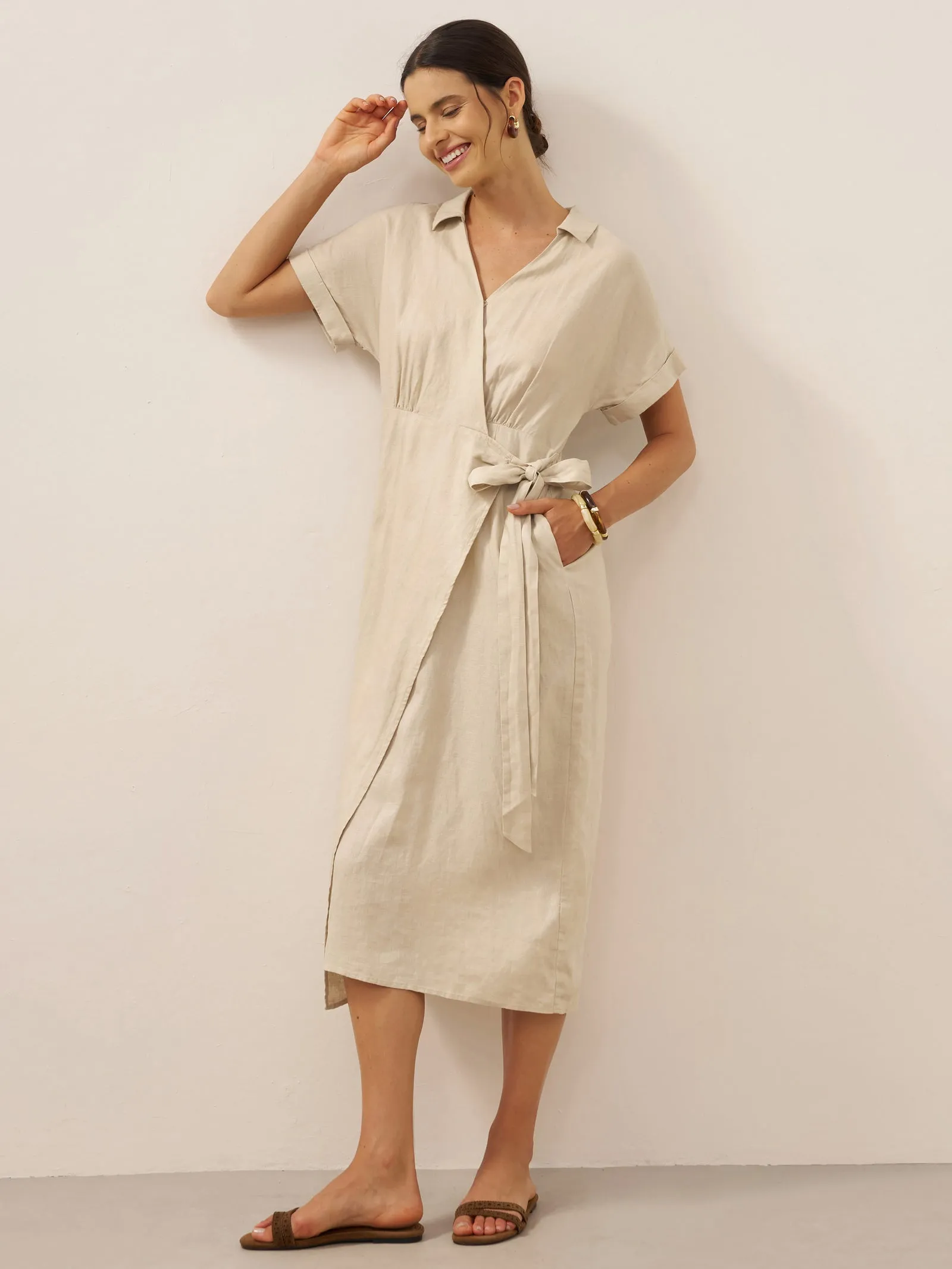 100% Linen One-Piece Belted Maxi Dress CORA sold by Lintico product image thumbnail 3