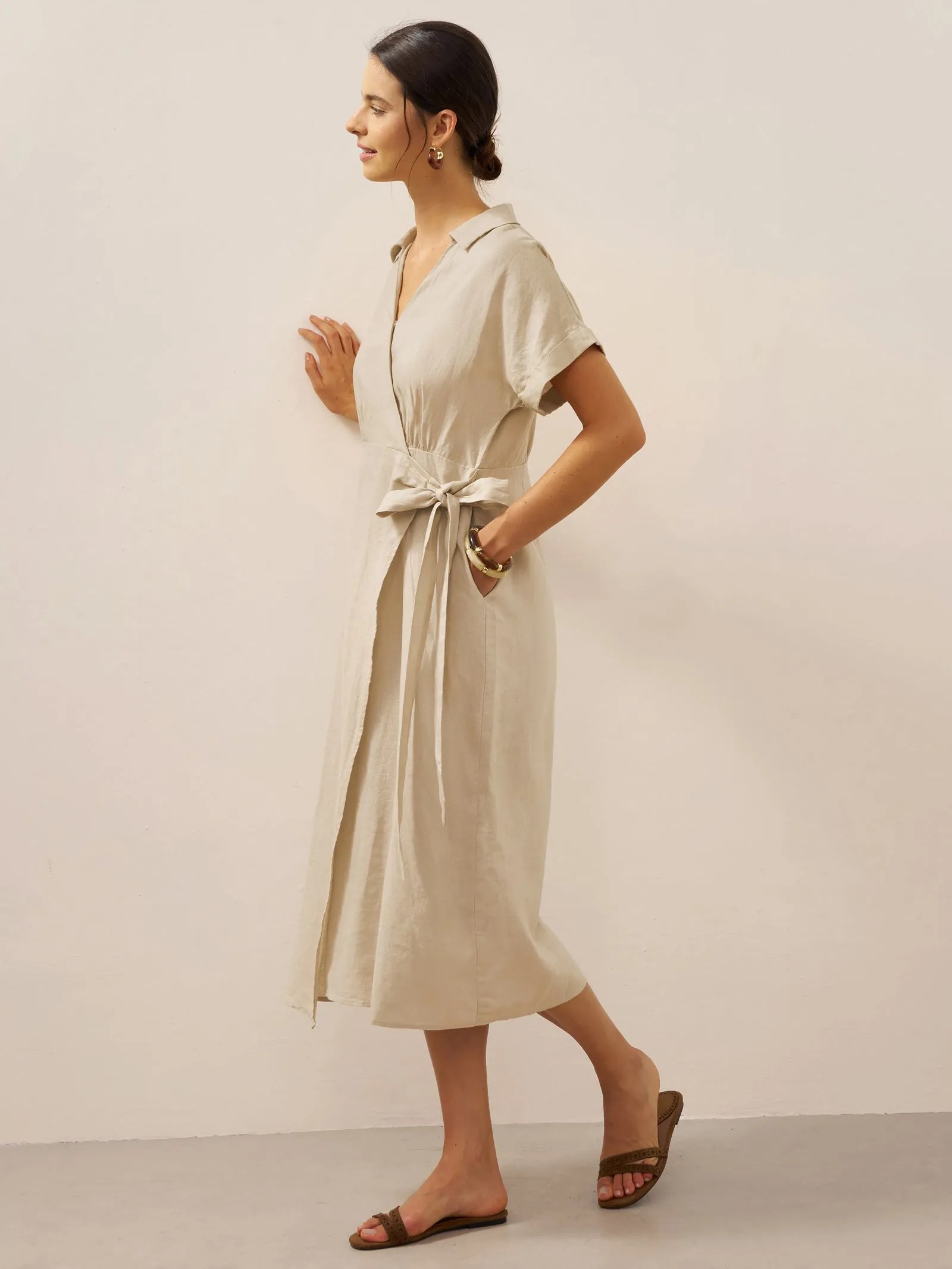 100% Linen One-Piece Belted Maxi Dress CORA sold by Lintico product image thumbnail 2