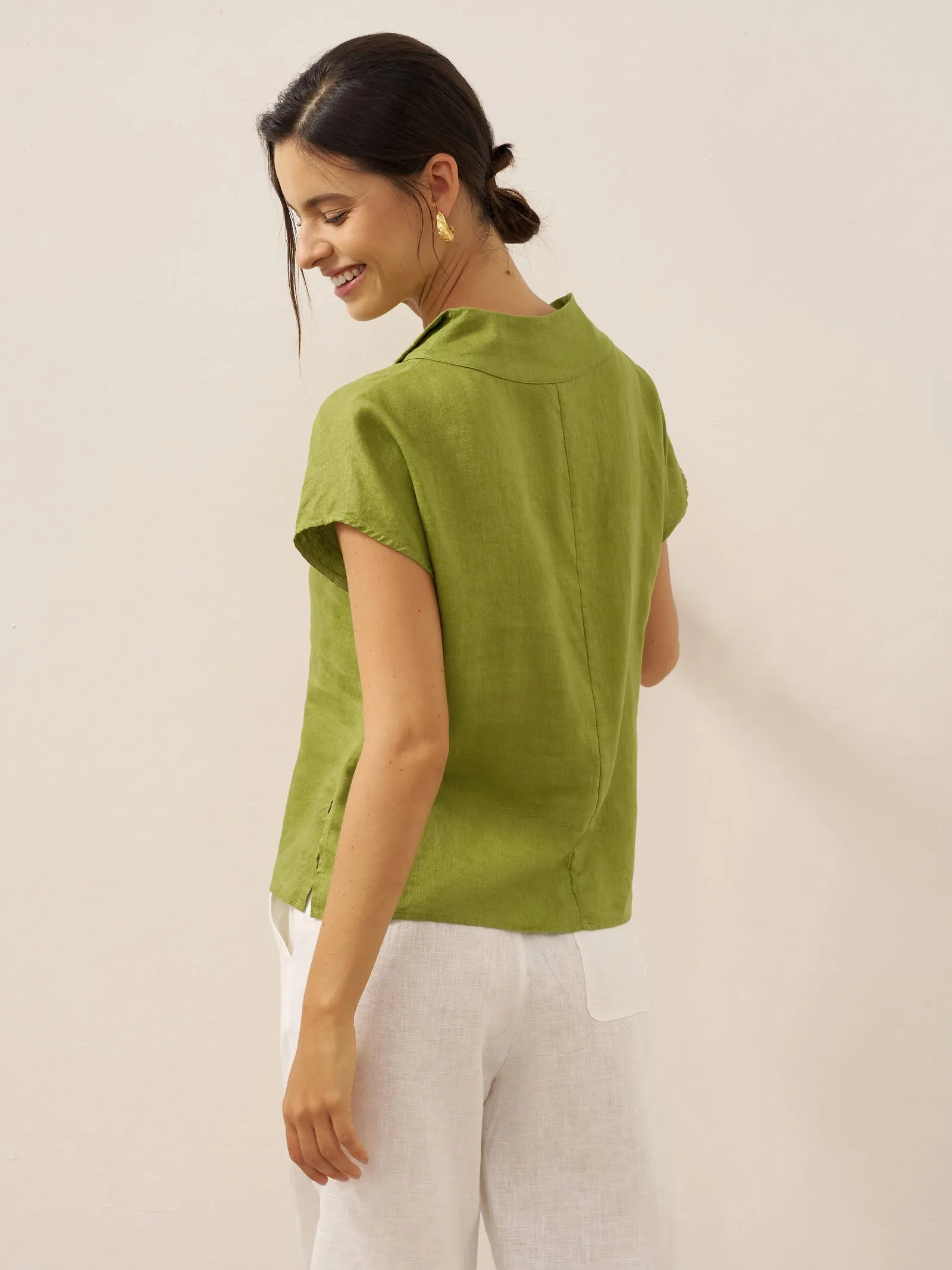 100% Linen Collared Cap Sleeve Top IVY sold by Lintico product image thumbnail 2