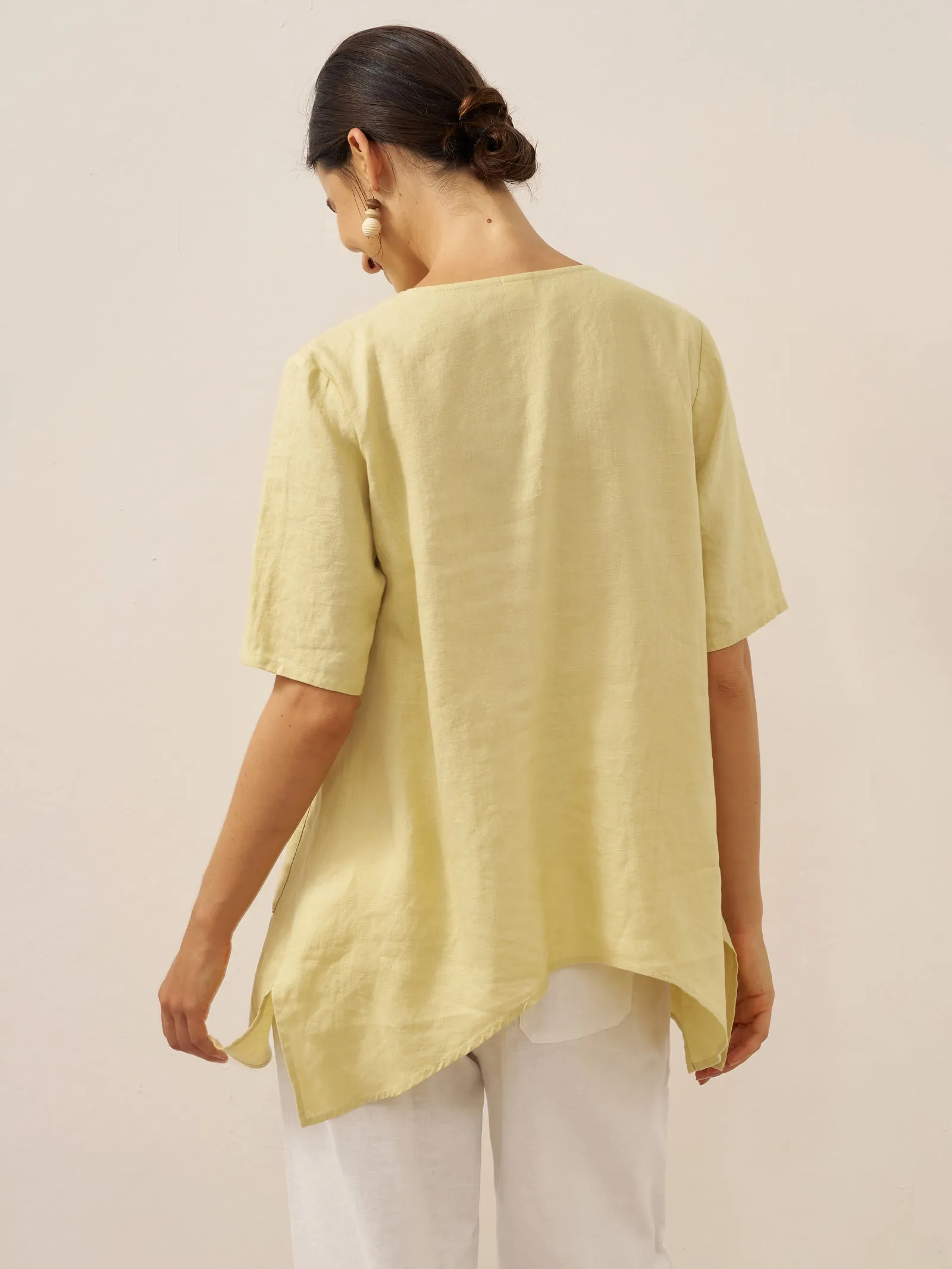 100% Linen Asymmetric Hem Long Top ISLA sold by Lintico product image thumbnail 2