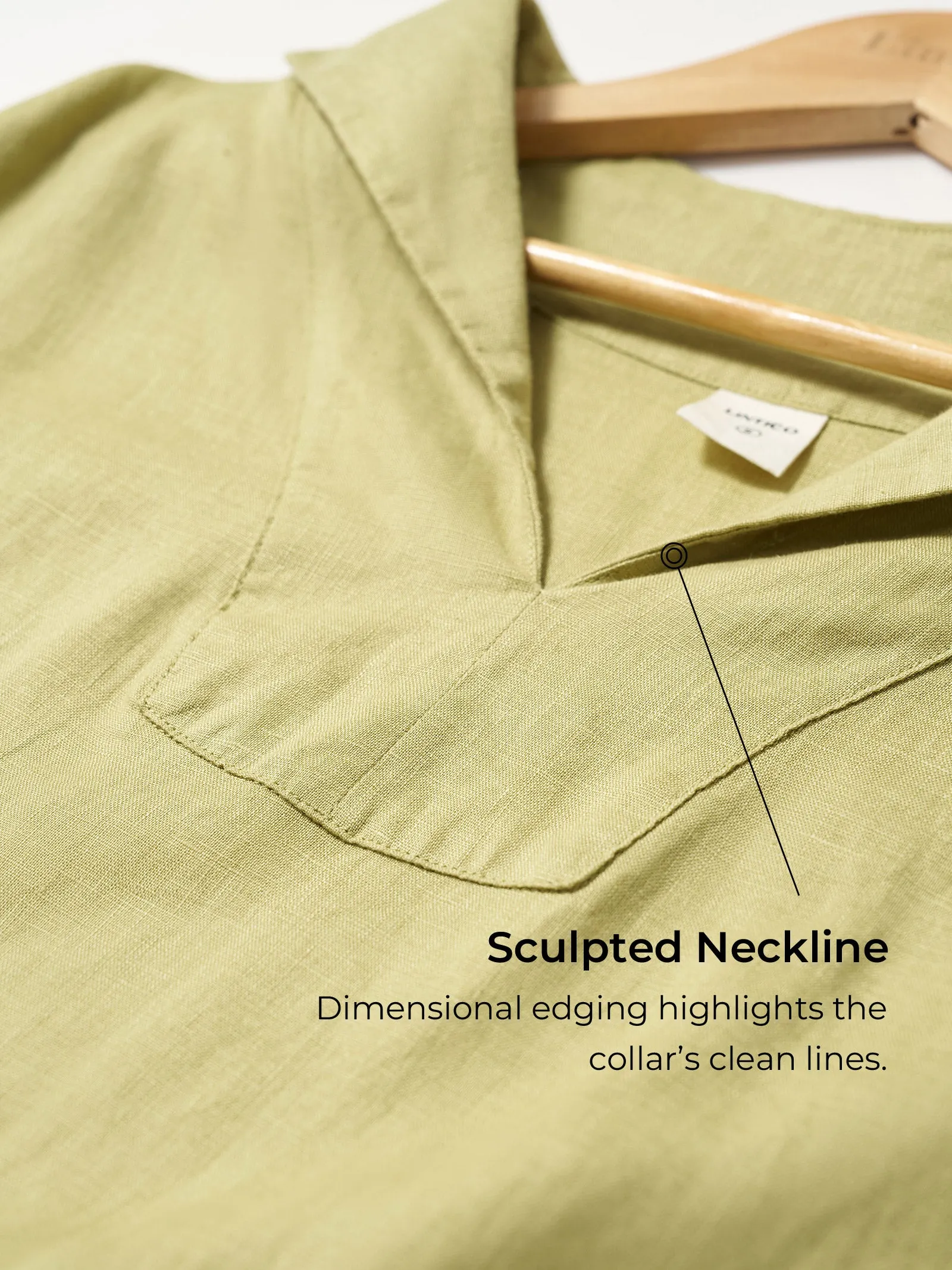 100% Linen Collared Pleated Waist A-Line Midi Dress SAGE sold by Lintico product image thumbnail 5