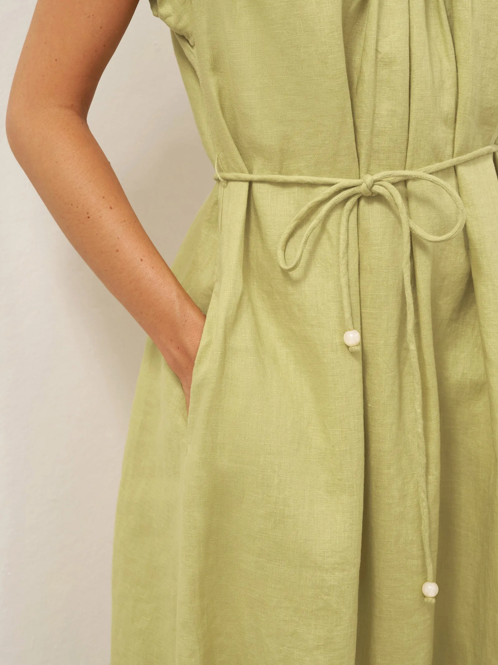 100% Linen Pleated Crew Neck Maxi Dress with Detachable Tie Straps MIRA sold by Lintico product image thumbnail 3