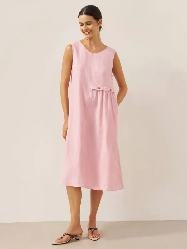 100% Linen Sleeveless Accordion Pleat Midi Dress TINA sold by Lintico