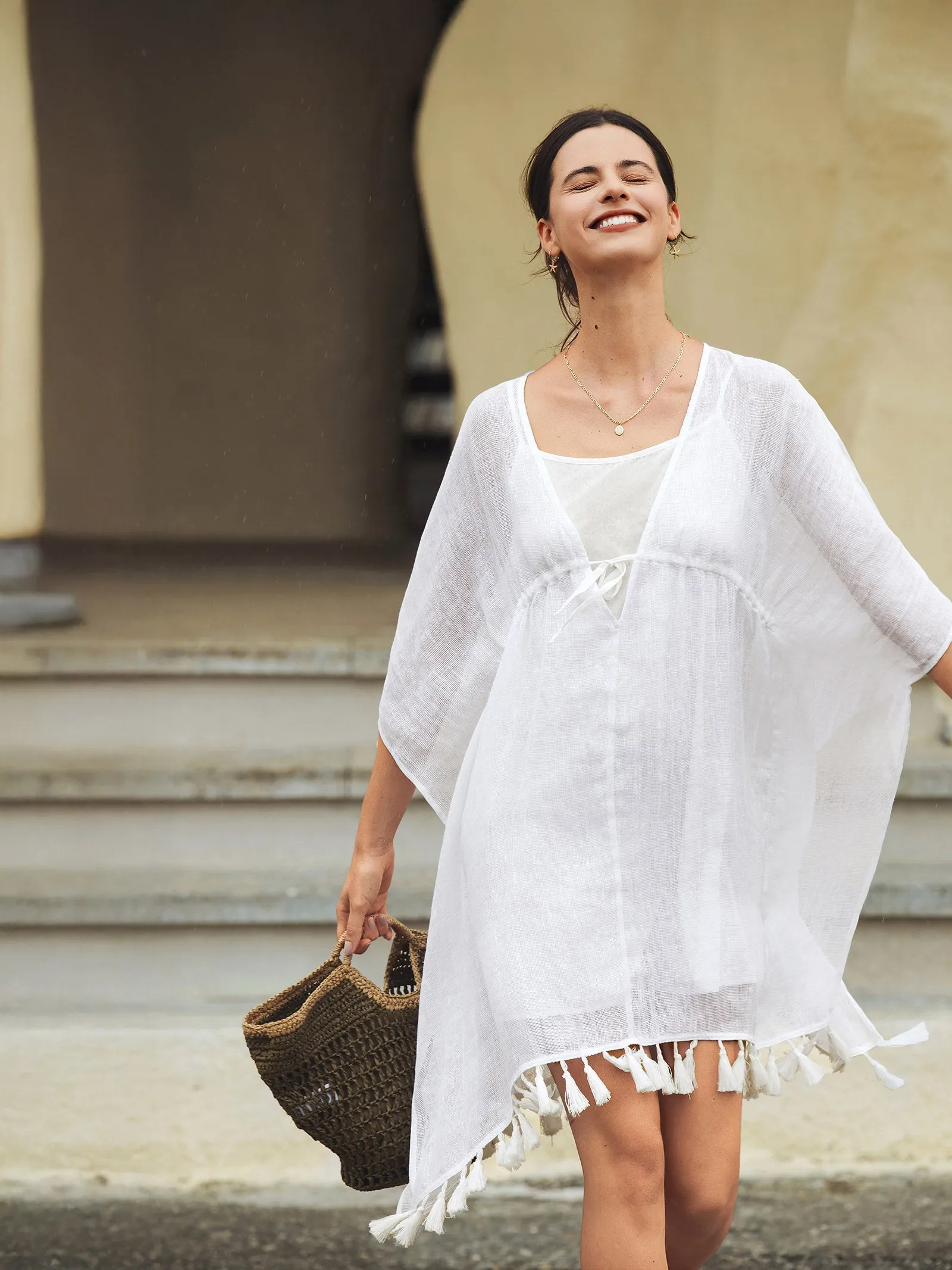 Linen V-Neck Cover-Up and Slip Dress Set CASS sold by Lintico product image thumbnail 2