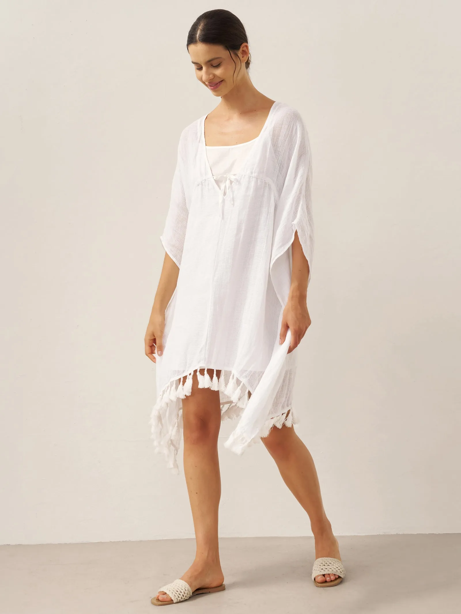 Linen V-Neck Cover-Up and Slip Dress Set CASS sold by Lintico