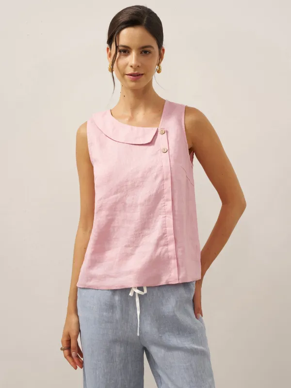 100% Linen Sleeveless Crescent Collar Top KARA sold by Lintico