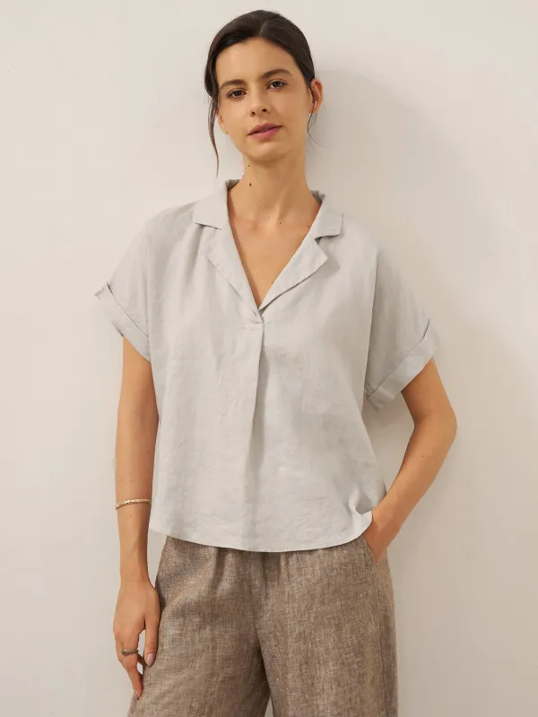 100% Linen Blazer-Inspired Pullover Top DINA sold by Lintico