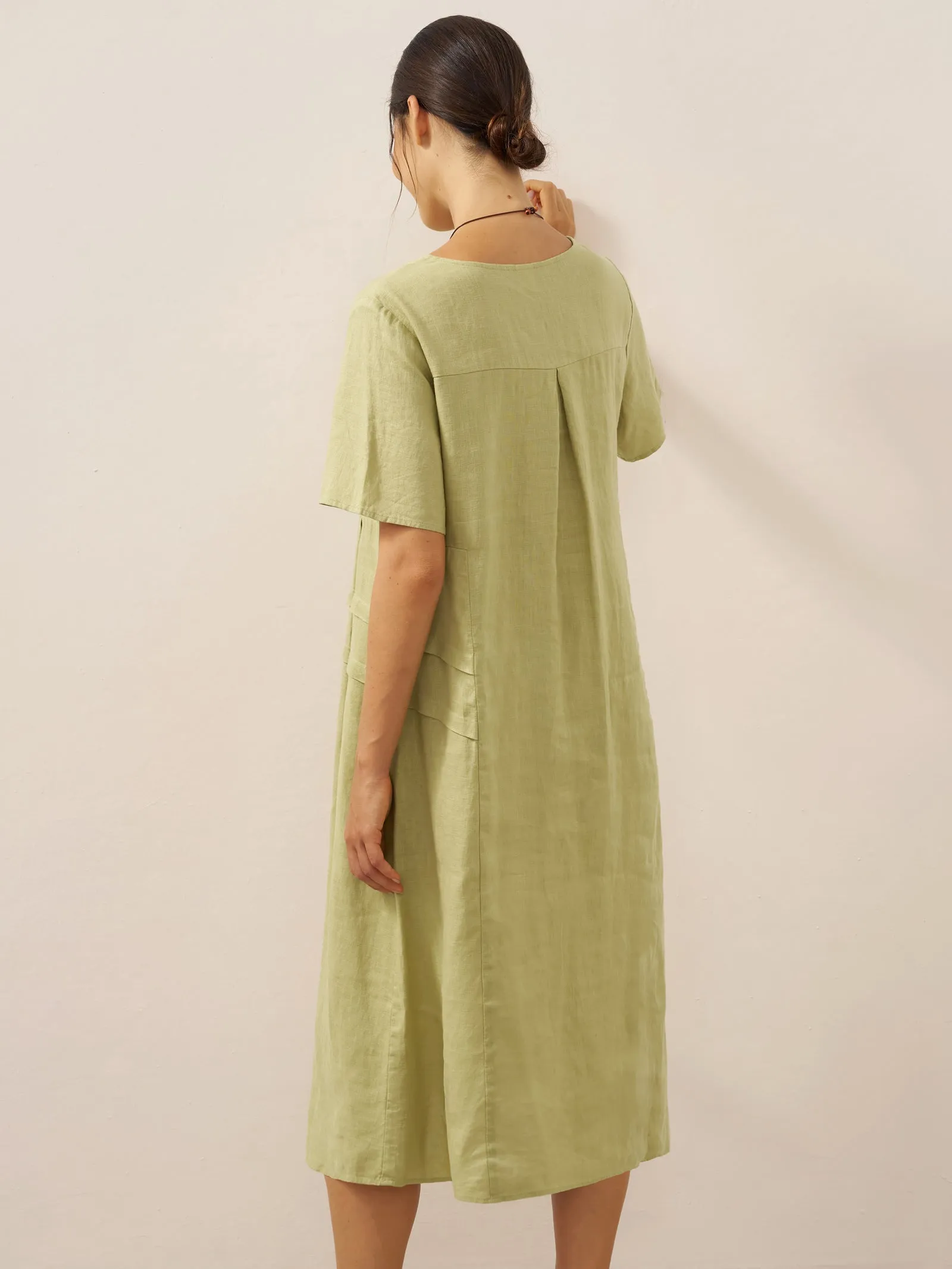 100% Linen Pleated Crew Neck Midi Dress MILA sold by Lintico product image thumbnail 2