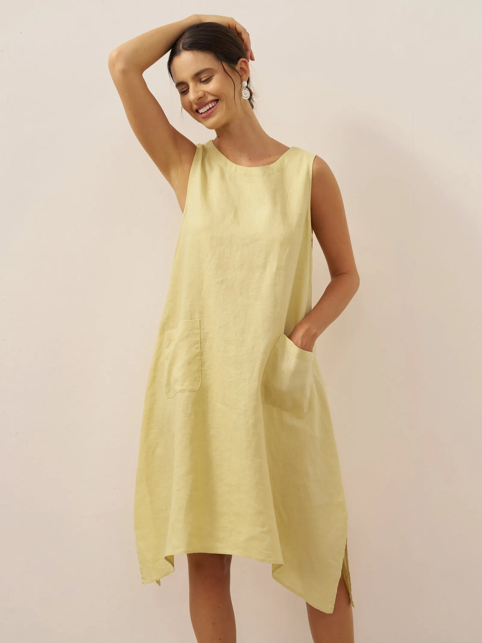 100% Linen Sleeveless Pocket A-Line Mini Dress LUZ sold by Lintico product image thumbnail 2