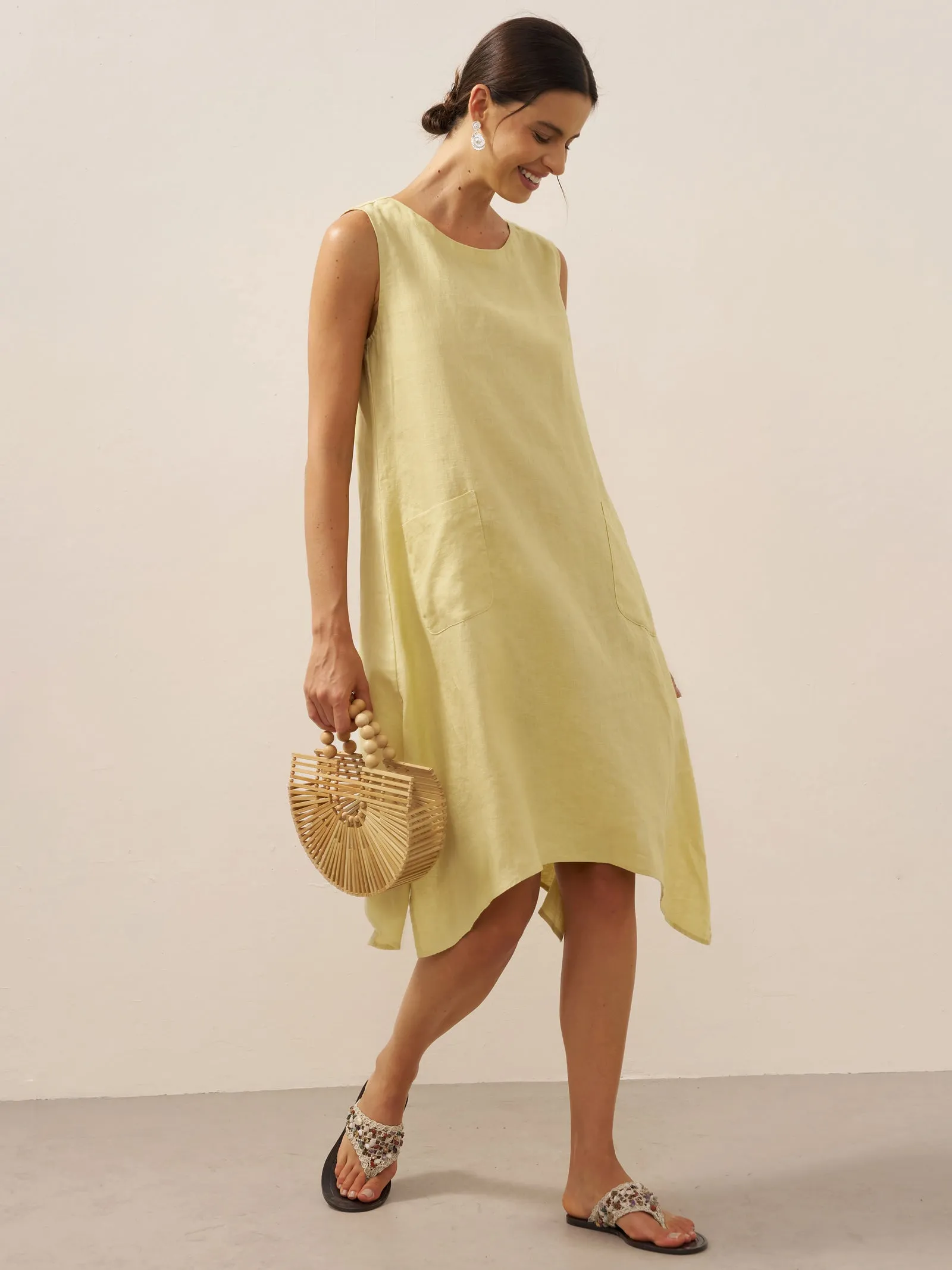 100% Linen Sleeveless Pocket A-Line Mini Dress LUZ sold by Lintico product image thumbnail 3