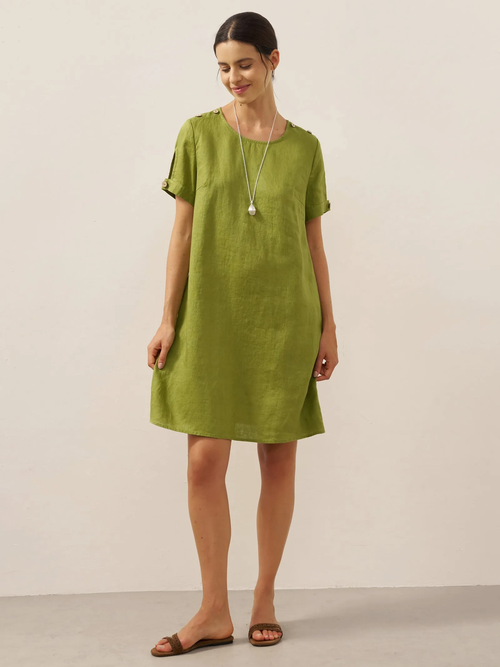 100% Linen Eyelet Short Sleeve Mini Dress LIA sold by Lintico
