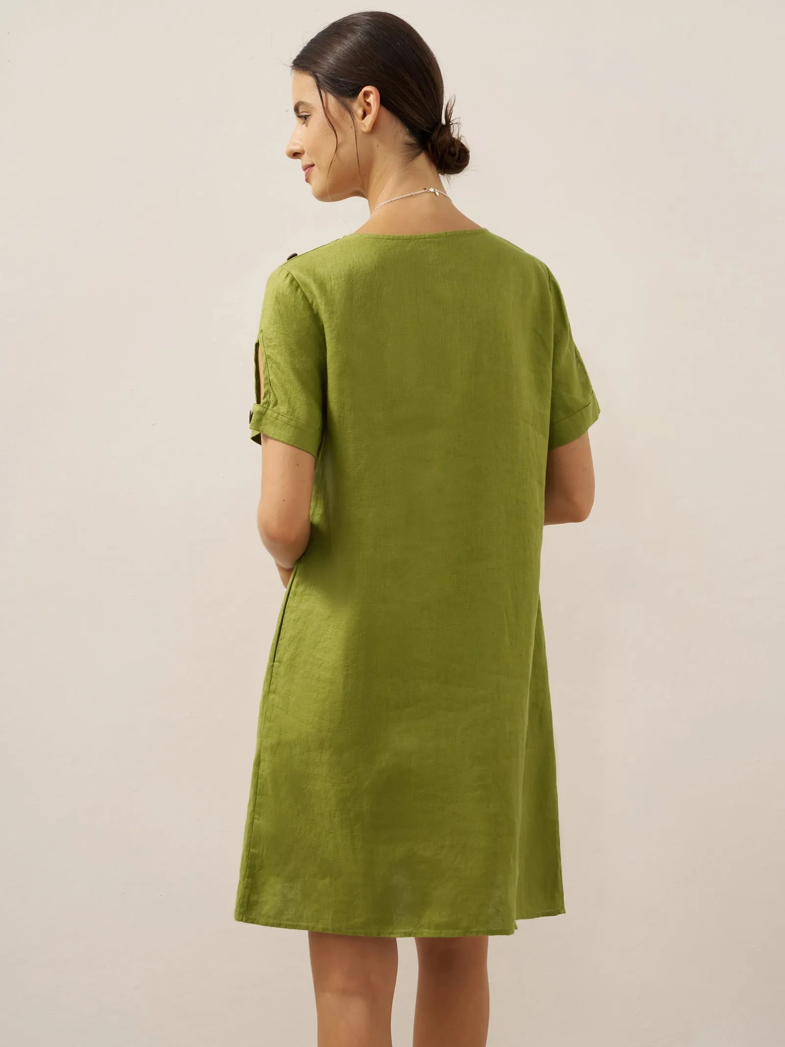 100% Linen Eyelet Short Sleeve Mini Dress LIA sold by Lintico product image thumbnail 2