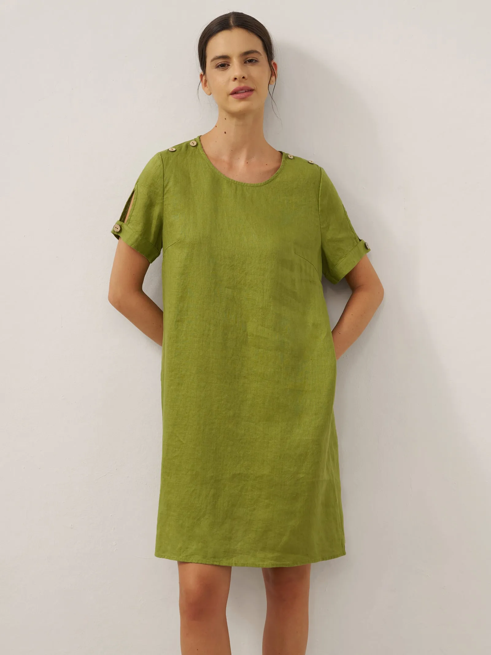 100% Linen Eyelet Short Sleeve Mini Dress LIA sold by Lintico product image thumbnail 3