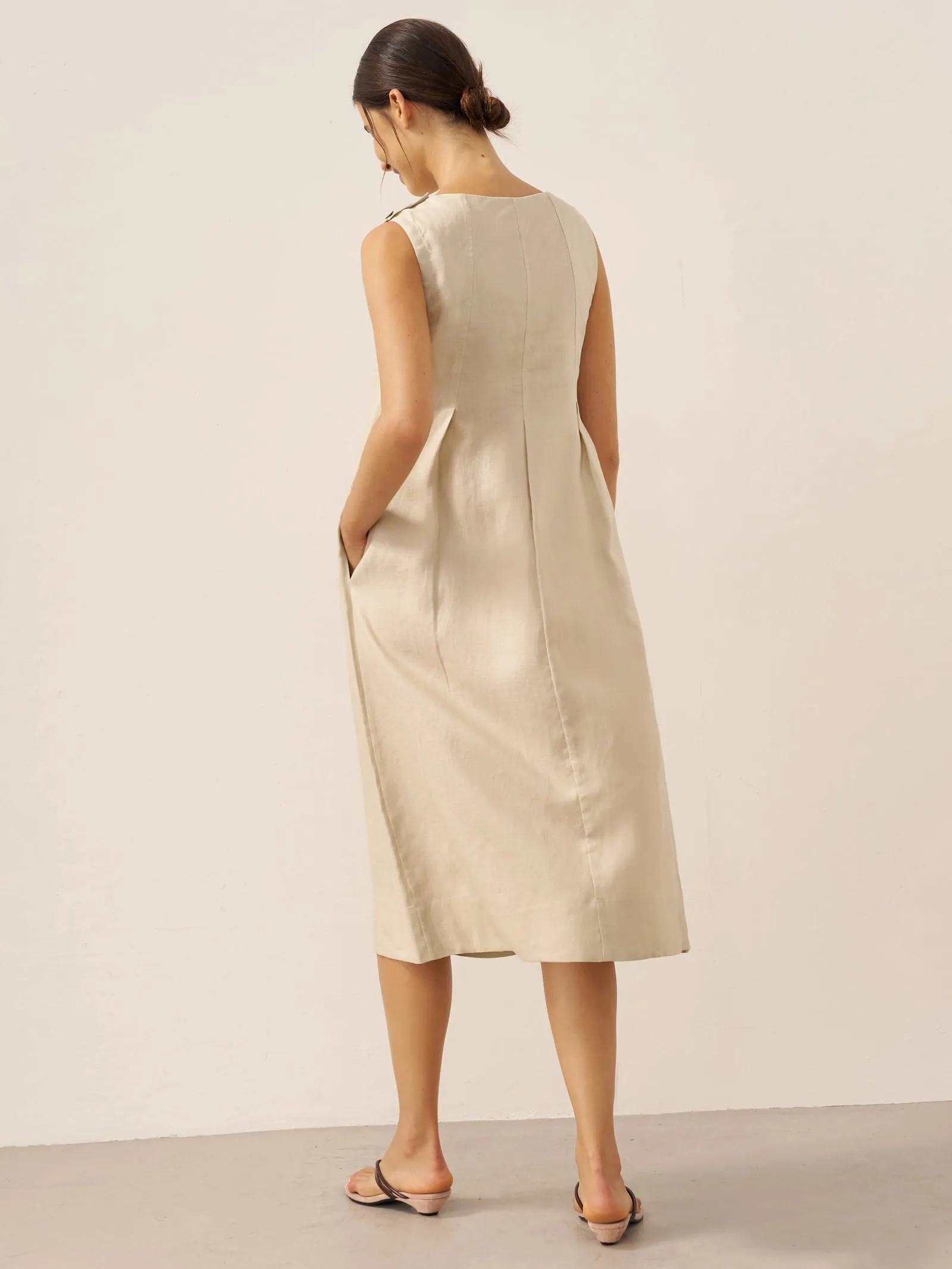 100% Linen Sleeveless Shoulder Button Midi Dress FREYA sold by Lintico product image thumbnail 4