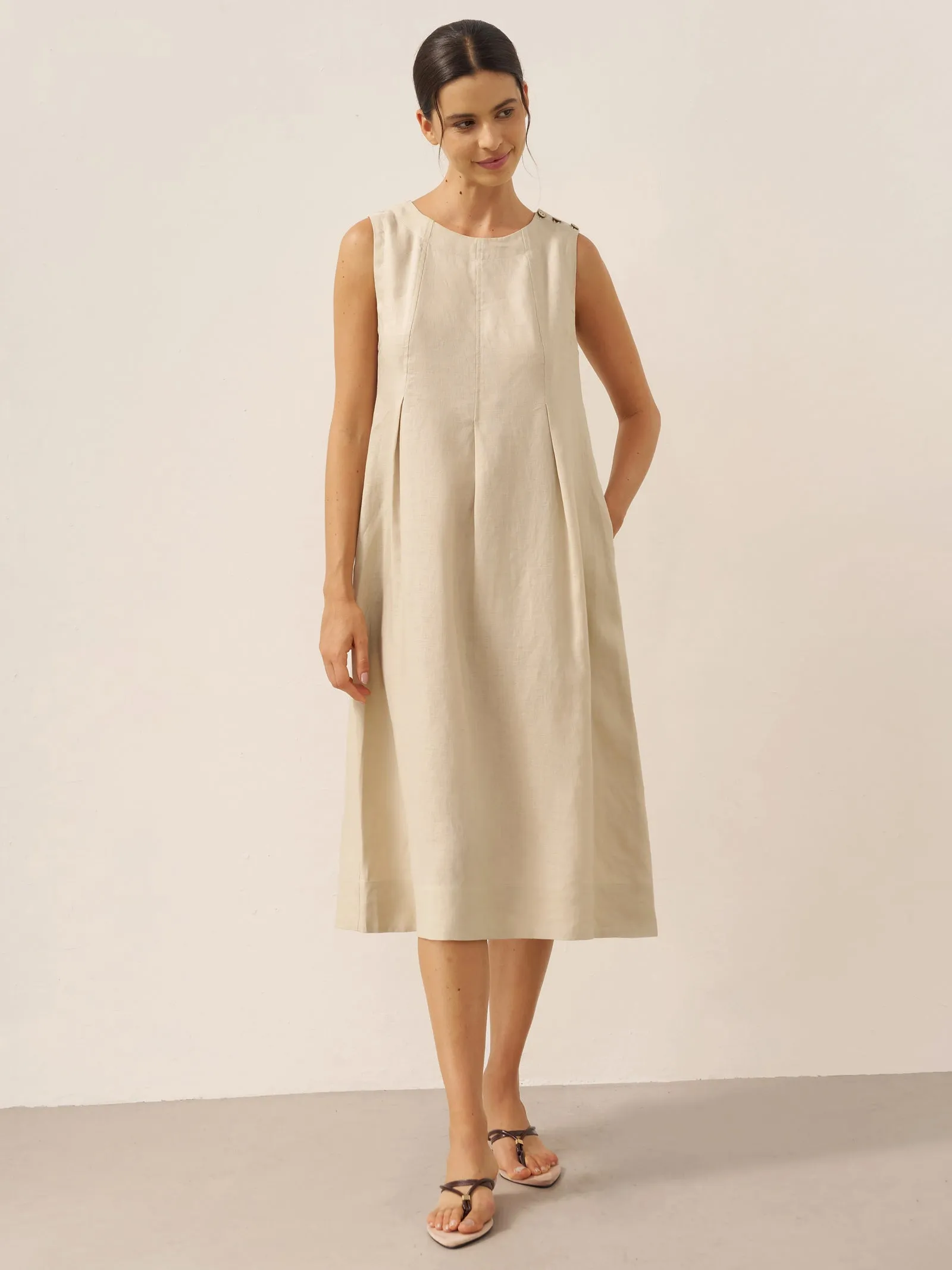 100% Linen Sleeveless Shoulder Button Midi Dress FREYA sold by Lintico product image thumbnail 5
