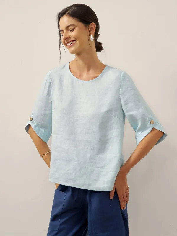 100% Linen Elbow Sleeve Pullover Top NOLA sold by Lintico