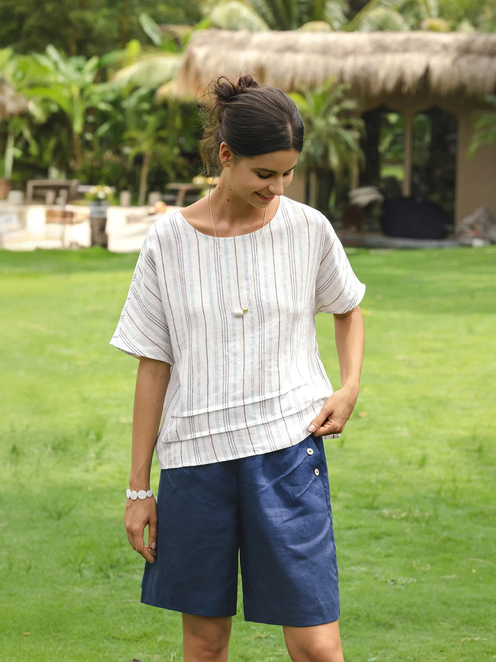 100% Linen Elastic Waistband Capri Pants ANNA sold by Lintico product image thumbnail 2