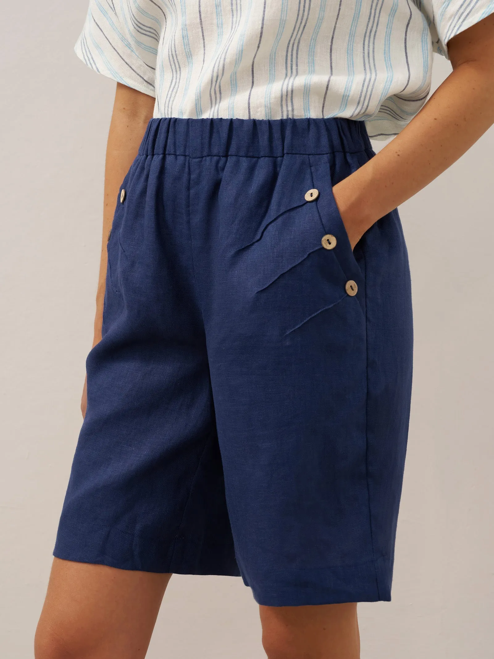 100% Linen Elastic Waistband Capri Pants ANNA sold by Lintico product image thumbnail 5