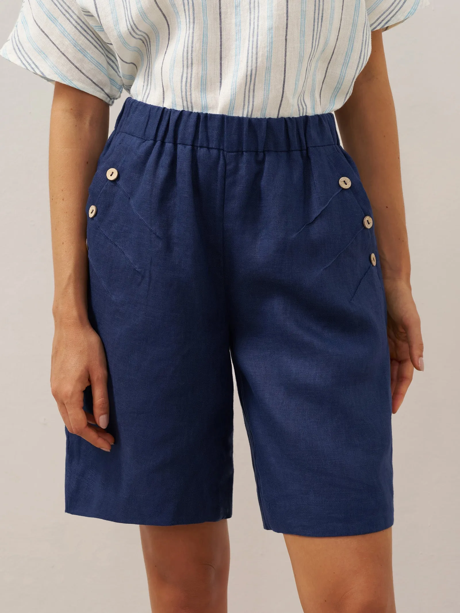 100% Linen Elastic Waistband Capri Pants ANNA sold by Lintico