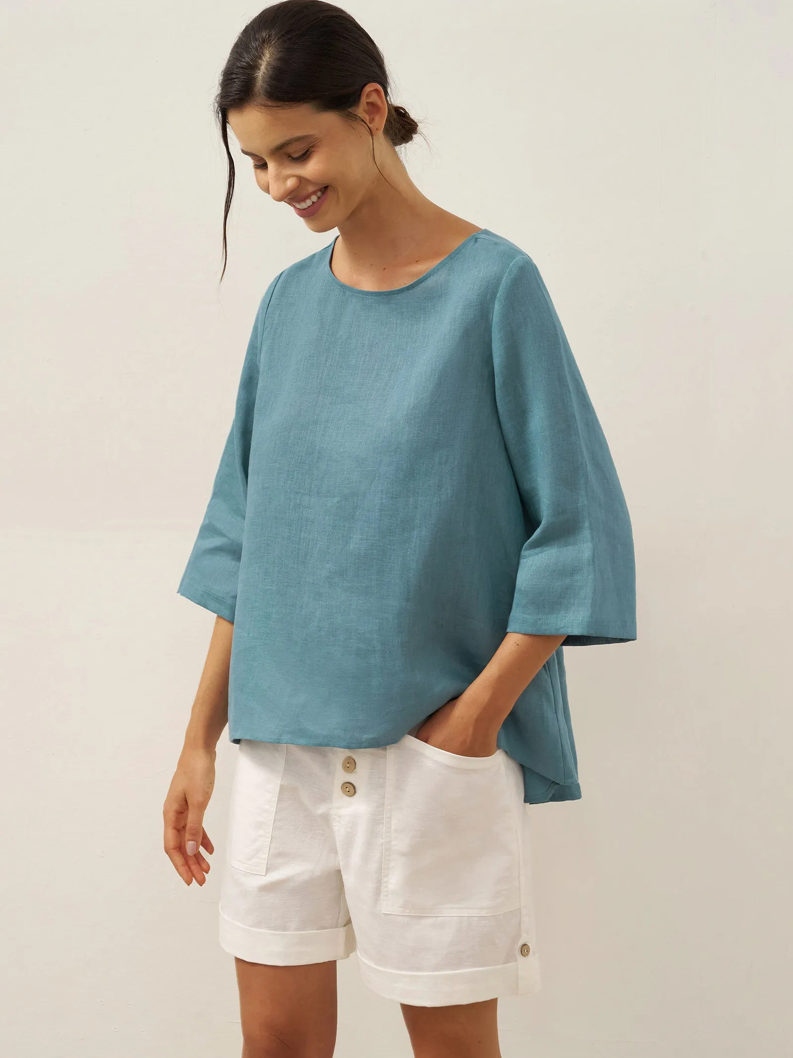 100% Linen Round Neck Asymmetrical Hem Top BRIANNA sold by Lintico product image thumbnail 5