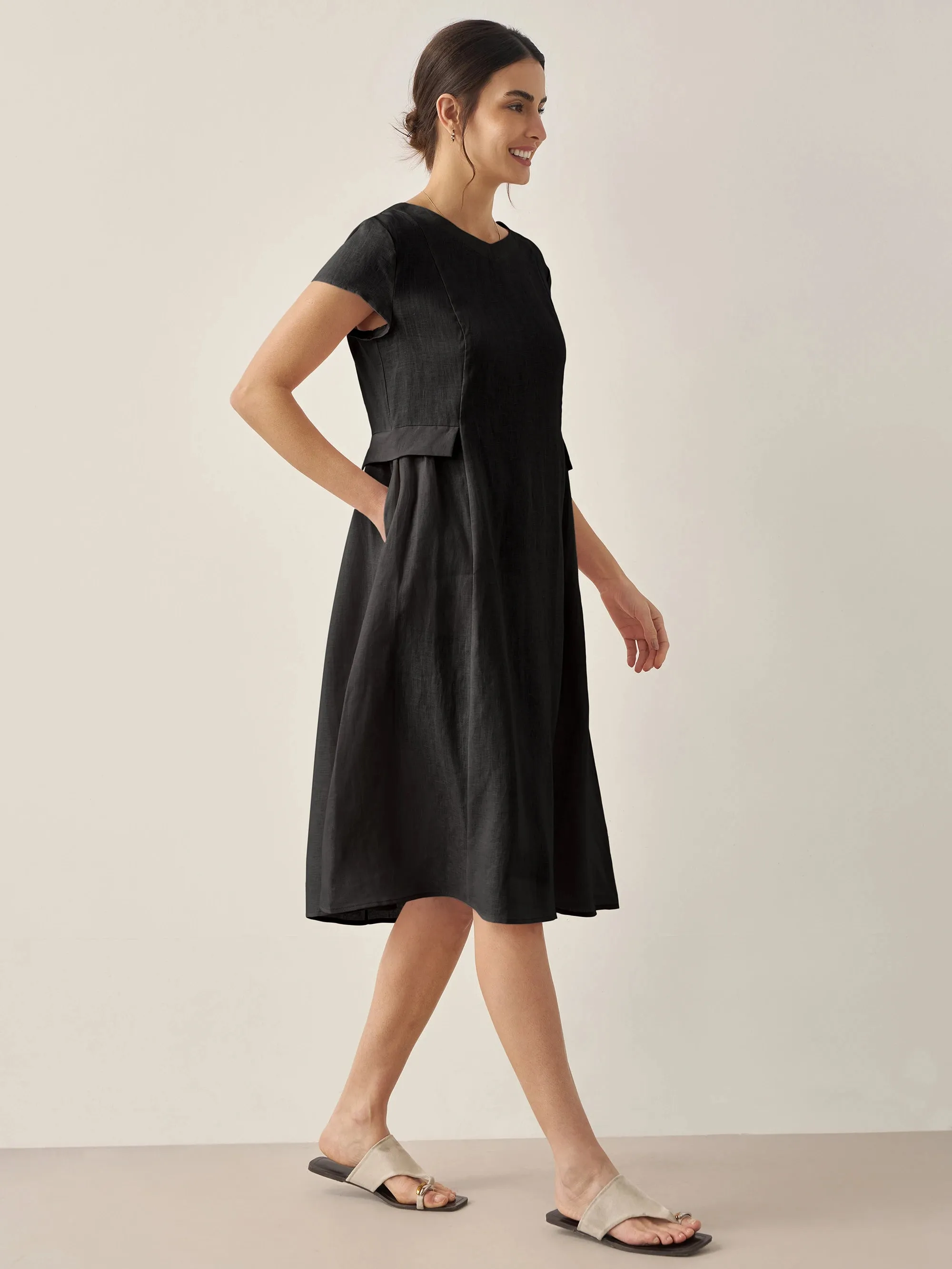 100% Linen Natural Summer V-Neck Dress ALEXA sold by Lintico product image thumbnail 4