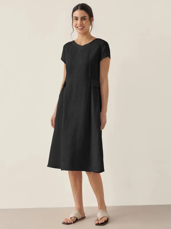 100% Linen Natural Summer V-Neck Dress ALEXA sold by Lintico