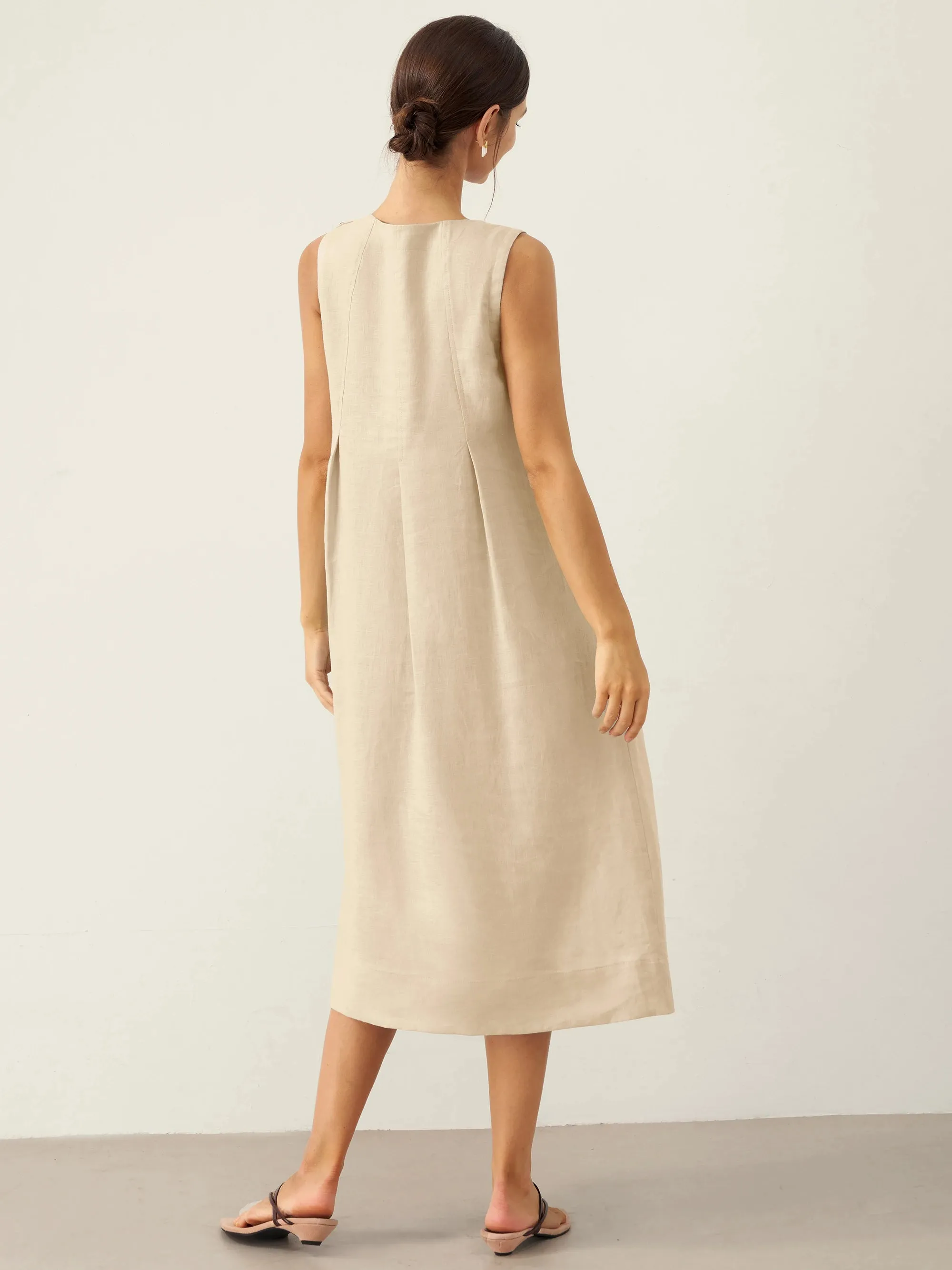 100% Linen Sleeveless Shoulder Button Midi Dress FREYA sold by Lintico product image thumbnail 4